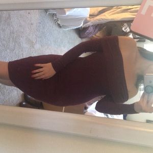 Burgundy Express cozy off the shoulder dress